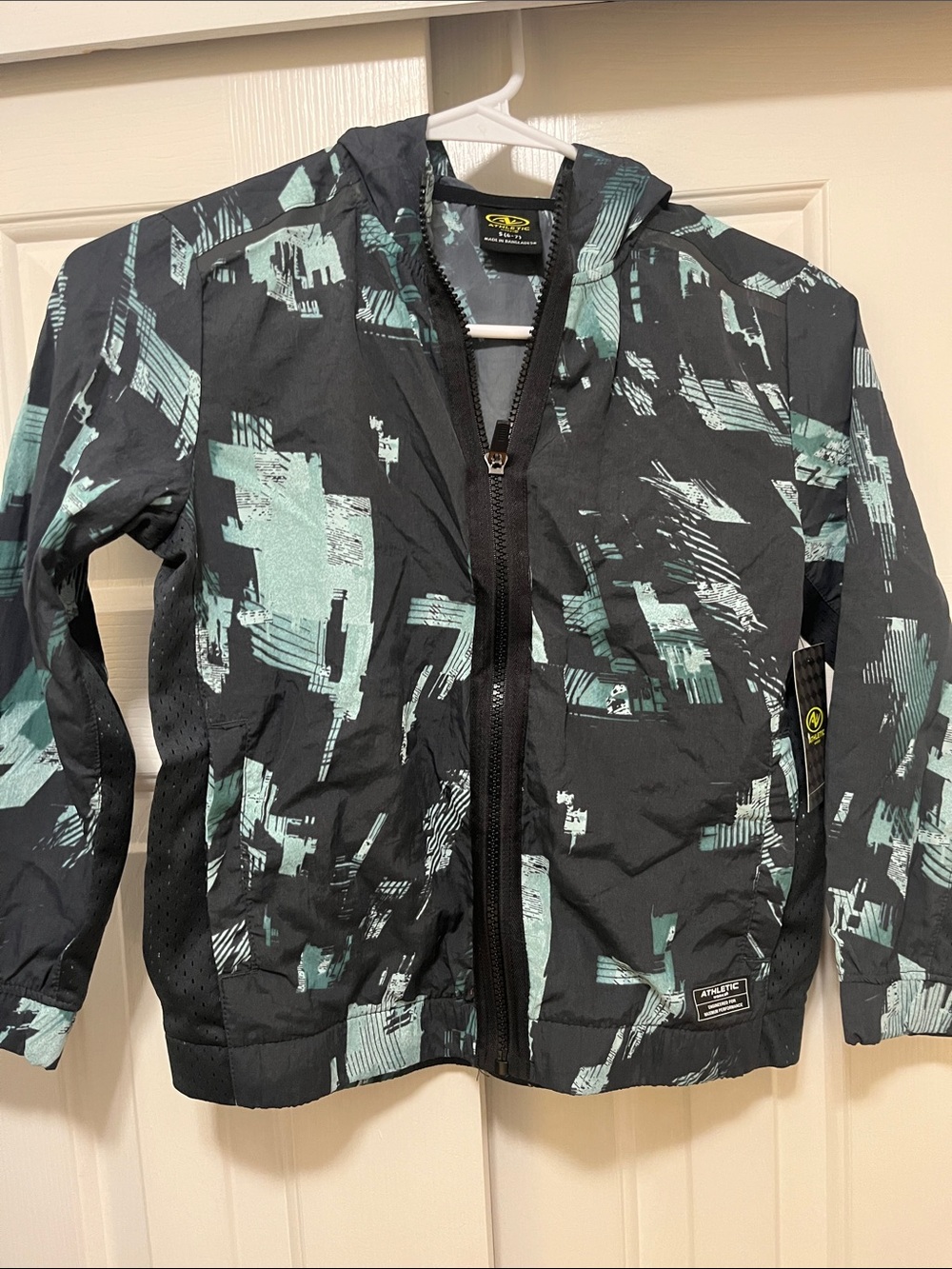 Athletic Works Black Hooded Jacket with Mint Graphic Print